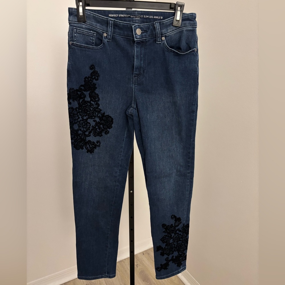 Chico’s Dark Blue Embroidered Jeans